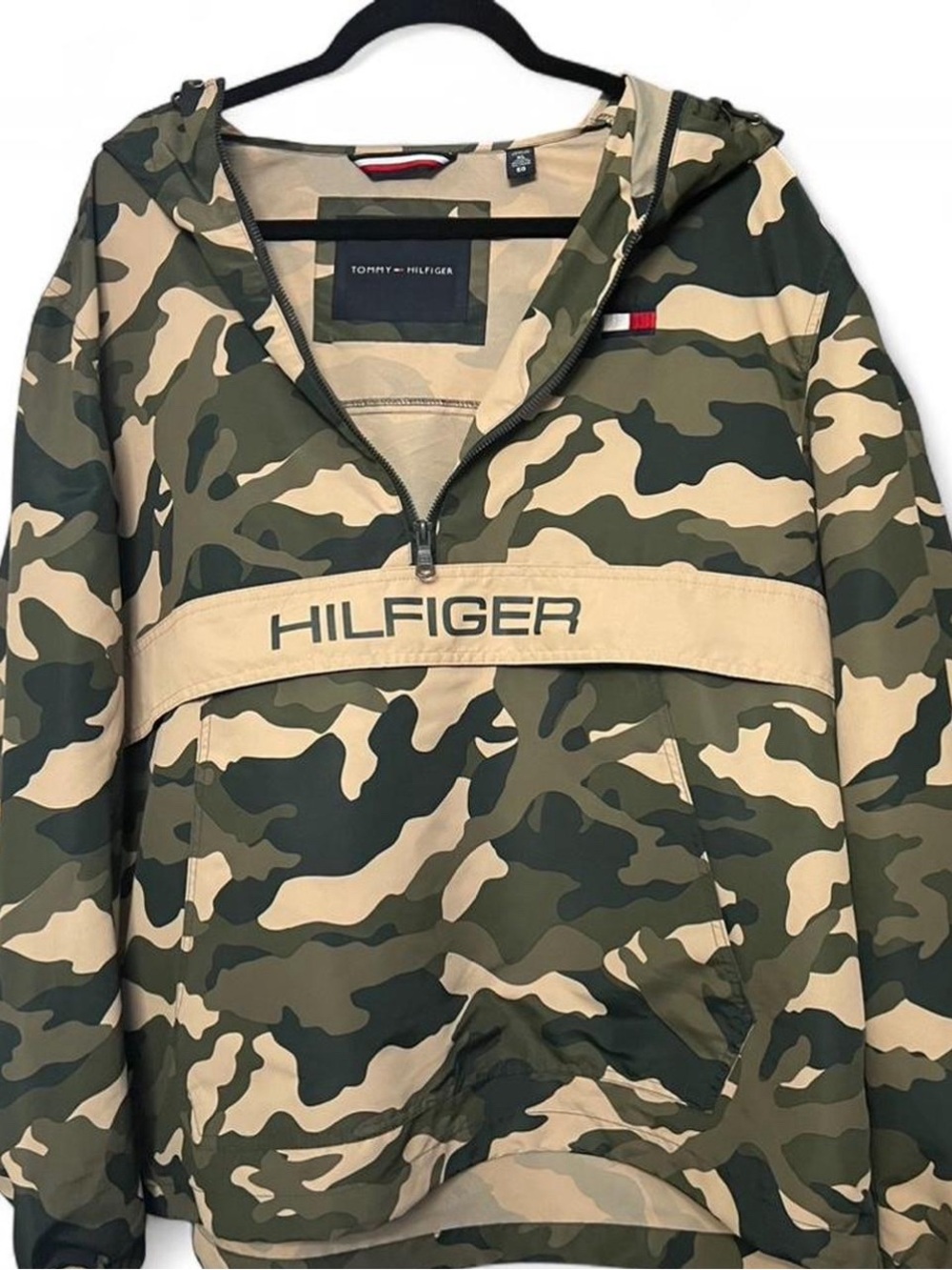 Tommy Hilfiger Green & Tan Camo Quarter Zip Windbreaker